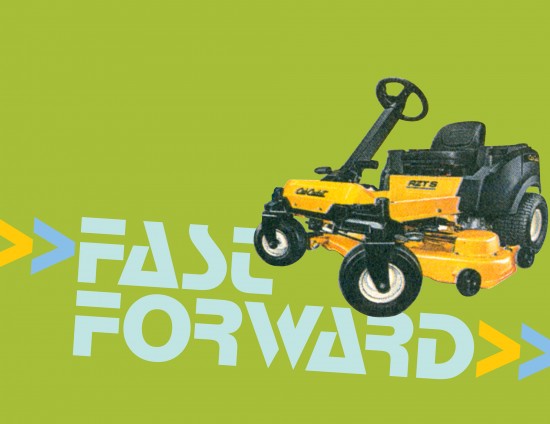 The lawnmower is heading fast-forward into the future. The development of the highly maneuverable, zero-turn riding mower builds on our experience of the automobile, even including cruise control. We drive to our suburban home, and then can drive to maintain the lawn, with even better cornering than our cars. Where are we headed?